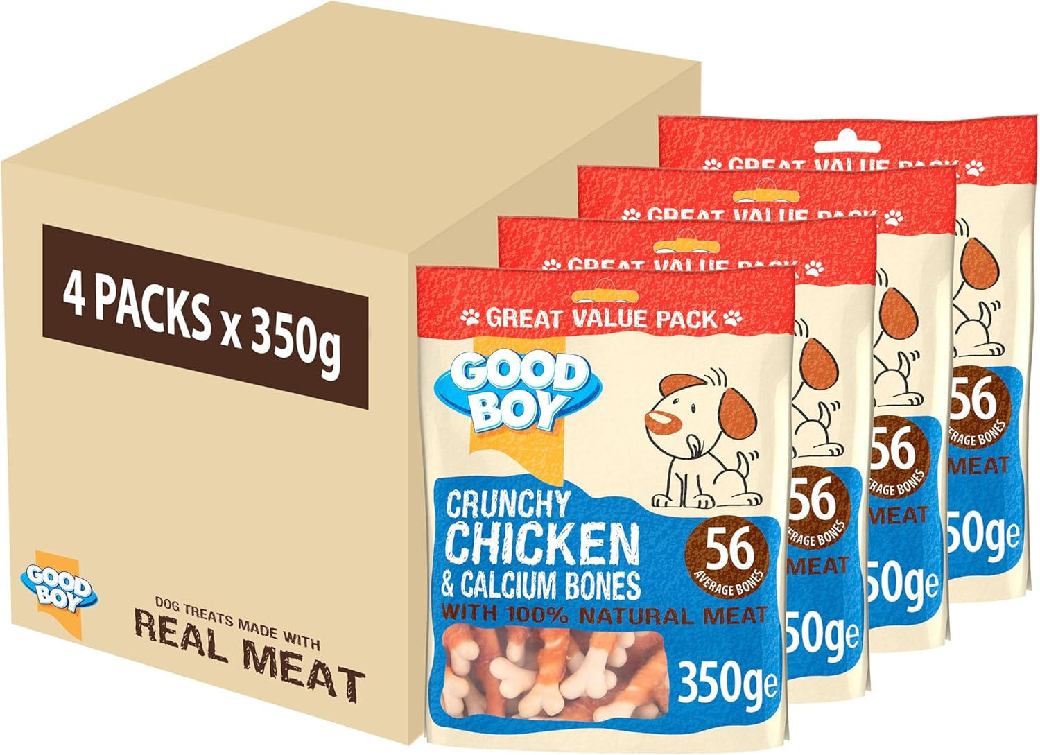 Good Boy - Chicken and Calcium Bones 350g - Dog Treats -LOW FAT Case 4
