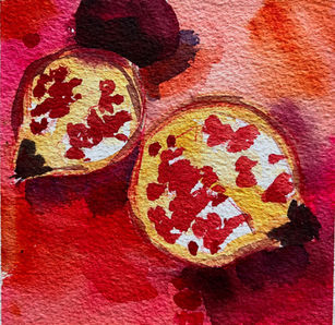 aufgeschnittene Granatäpfel in Aquarell