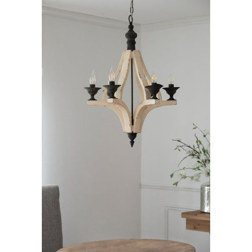 Light wood chandelier with chain