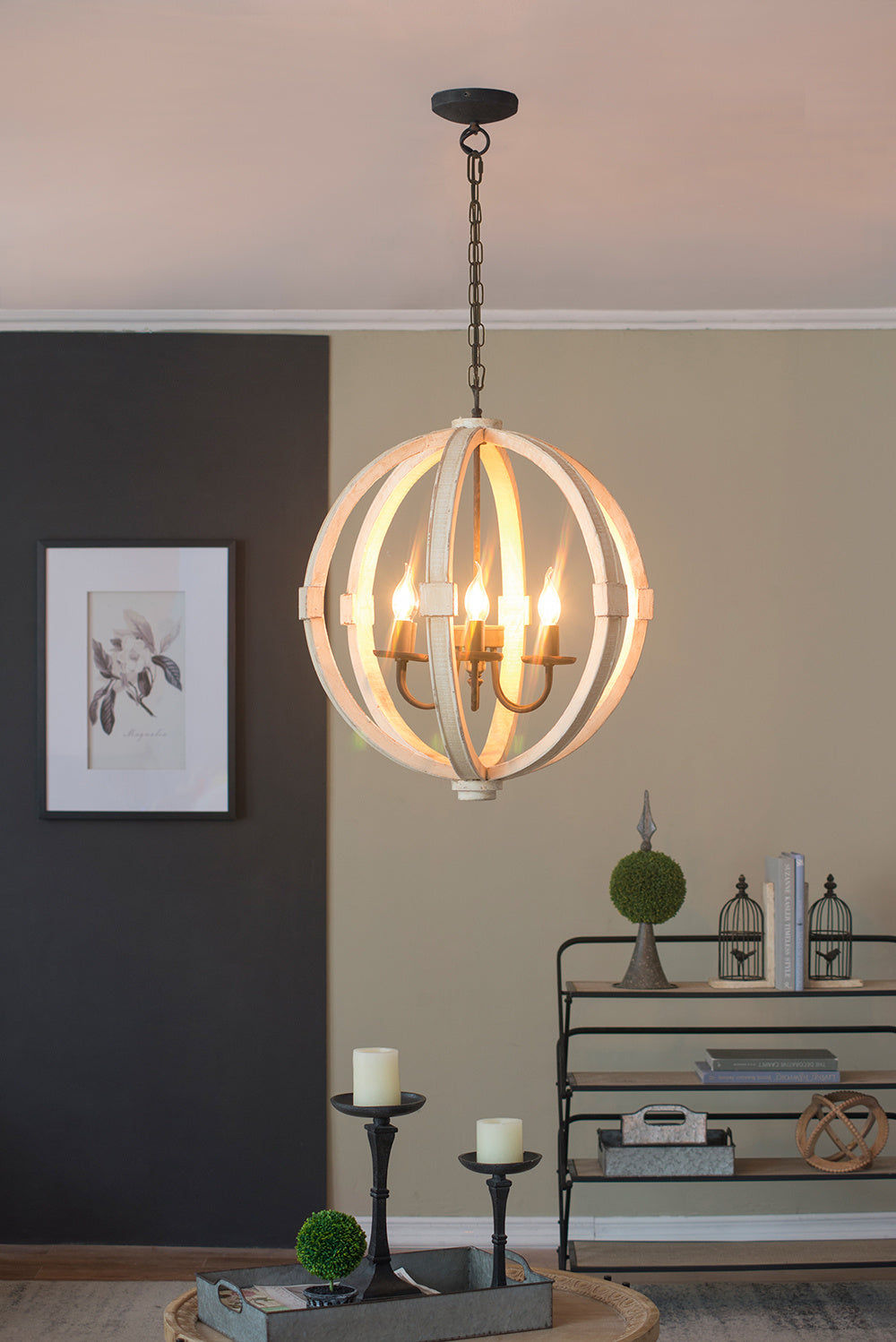 Chandelier with light wood arches