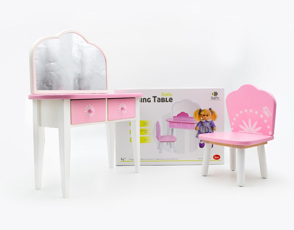 כסא + שידת מראה עץ