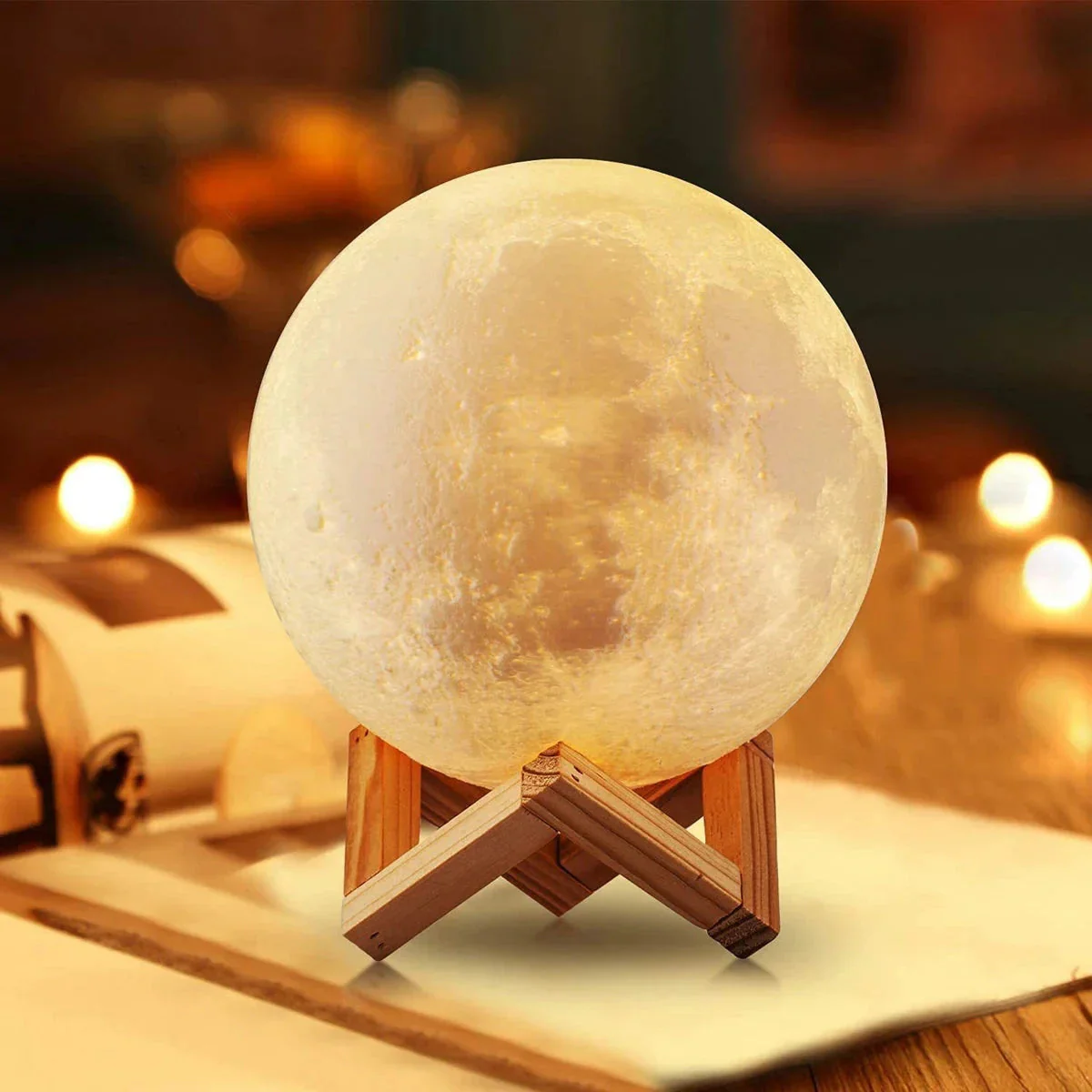 D5 Starry Moon Lamp 8Cm - LED Night Light with Stand, Perfect for Bedroom Decor 