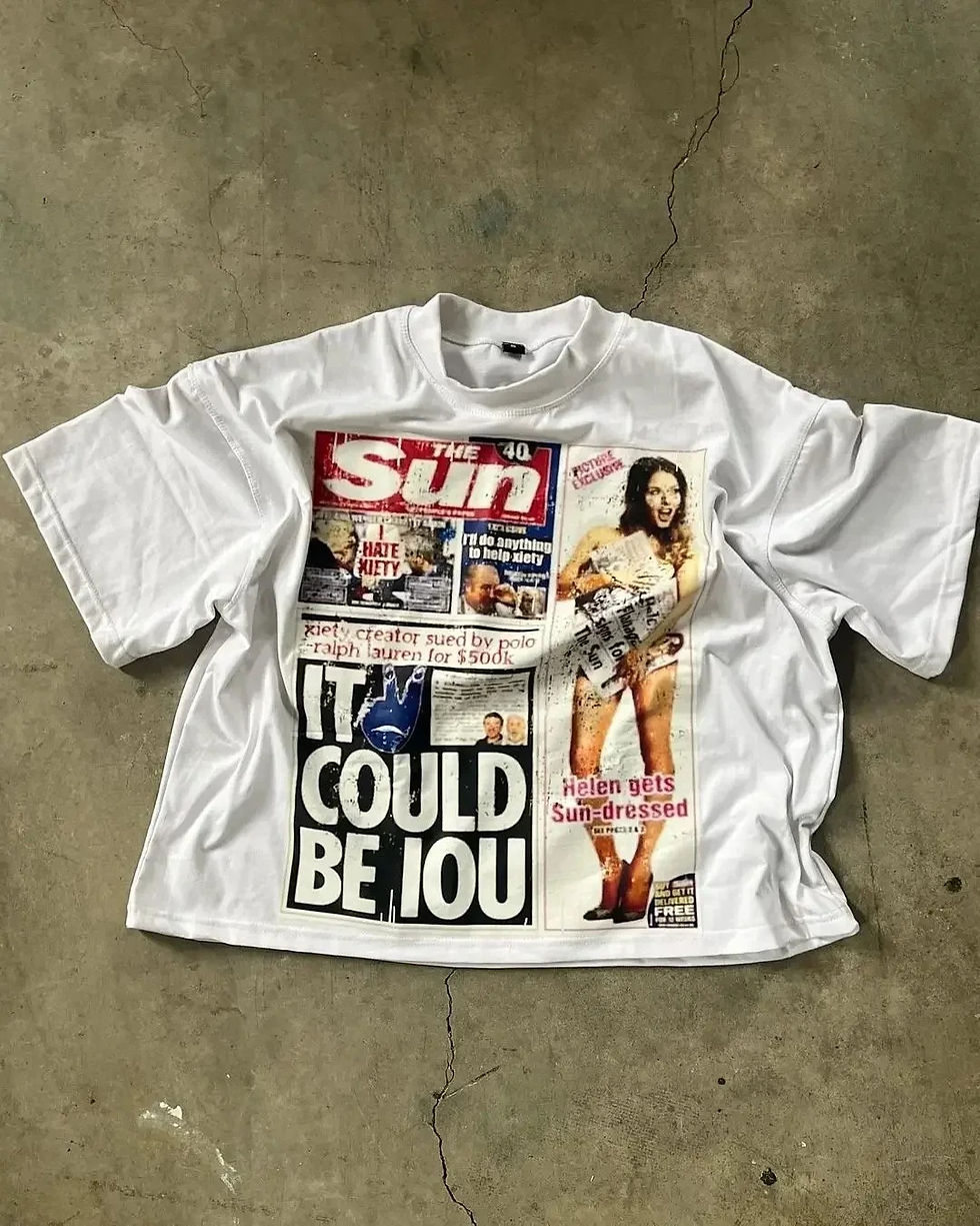 Thumbnail: Graphic Print Cotton T-Shirt Oversized Casual Top