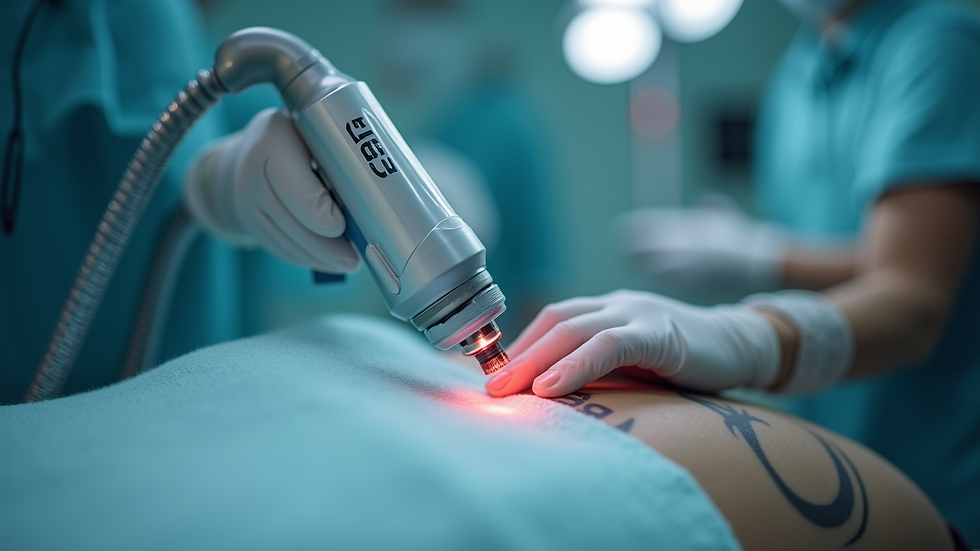 Eye-level view of laser tattoo removal machine in clinic