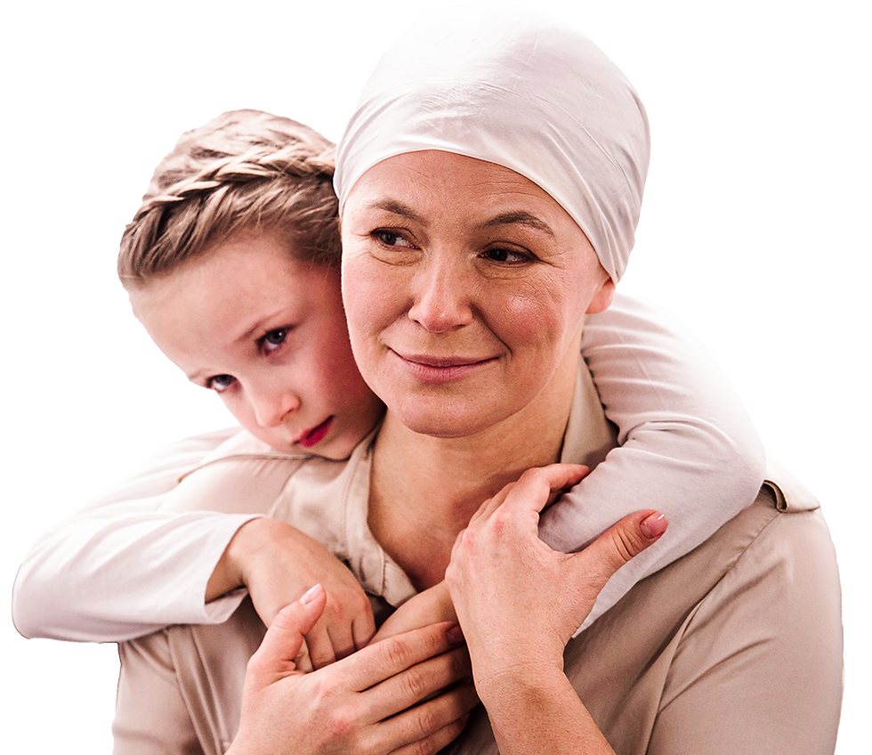 Child hugging grandmother in chemotherapy.