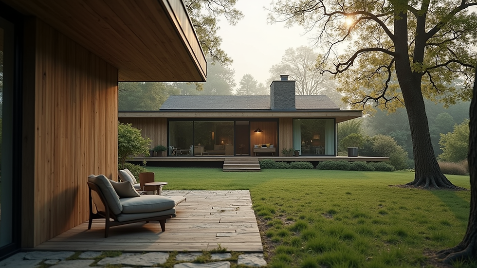 Eye-level view of a serene sober living home surrounded by nature