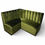 Thumbnail: Custom L-shaped corner dining booth in olive green velvet with channel tufting