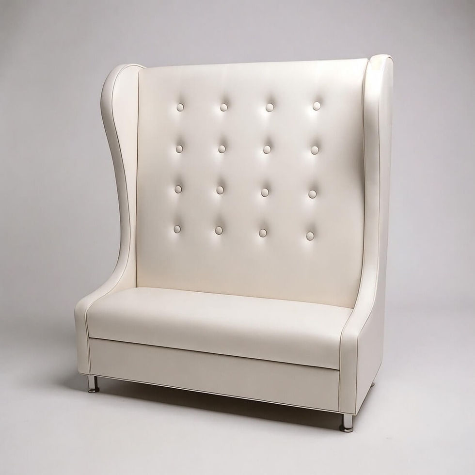 Modern white wingback dining bench with button tufting