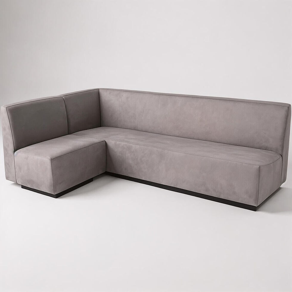 Full view, grey velvet Venice 2-piece sectional. Clean lines, back support, black plinth base.