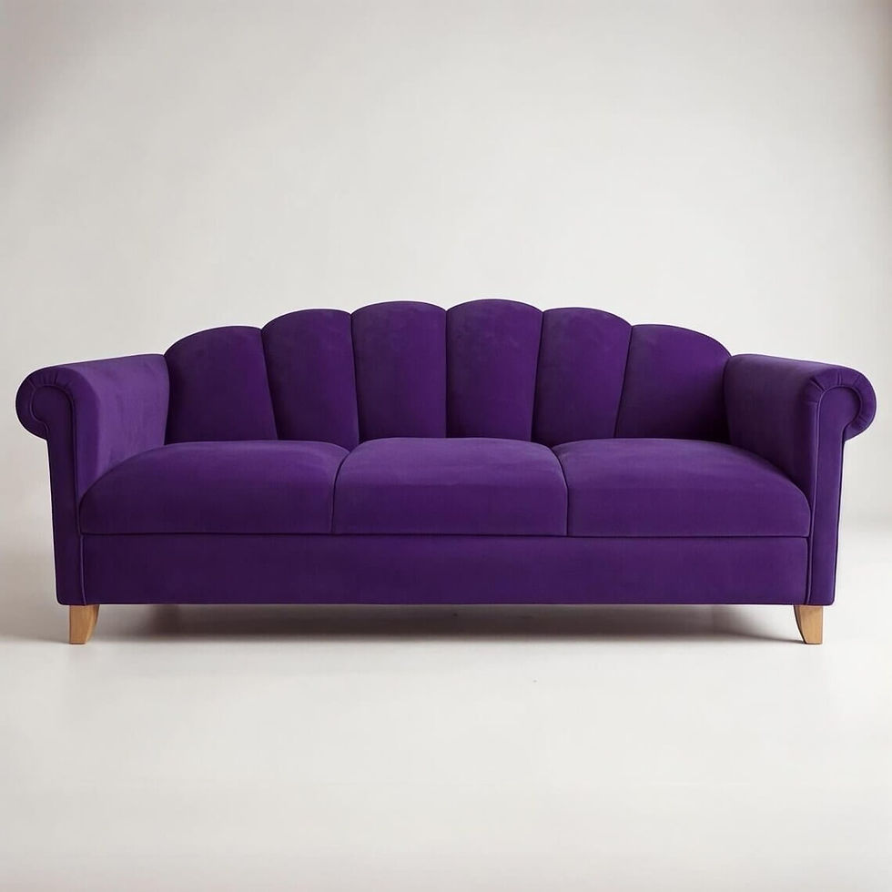 Flair Back Sofa, purple velvet, shell back design, front view
