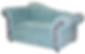 A modern loveseat in light blue velvet with zebra accent
