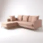Blush pink Villa sectional, chaise on left. Contemporary style, sleek metal base, soft fabric