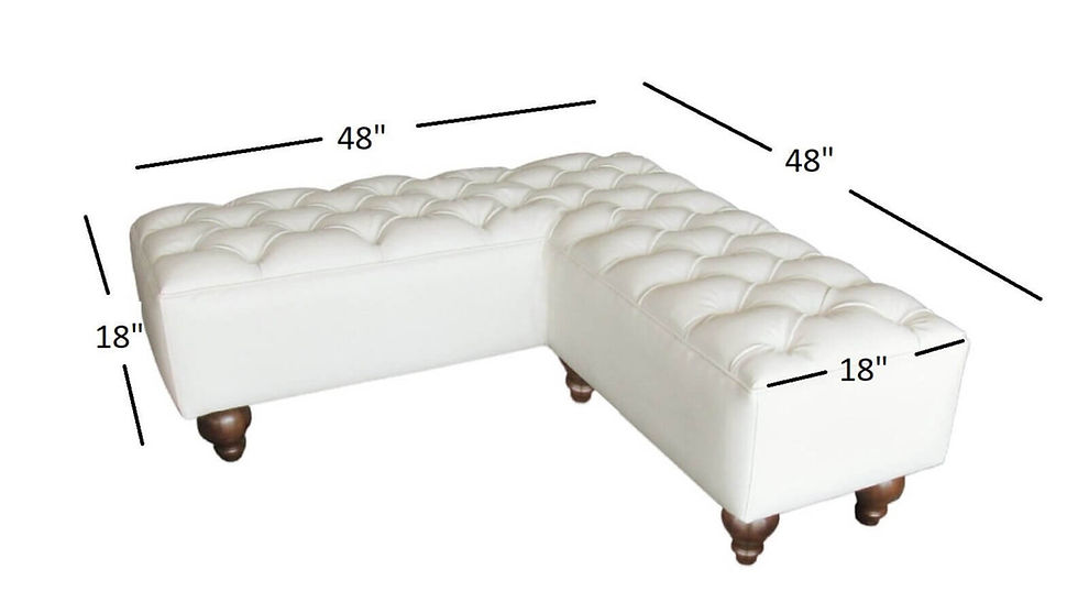 Thumbnail: white tufted l bench with dimensions shown