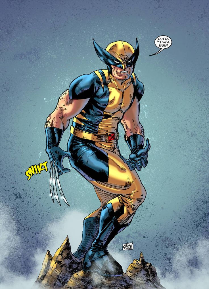 A comic book drawing of Marvel Comics' Wolverine with his claws out