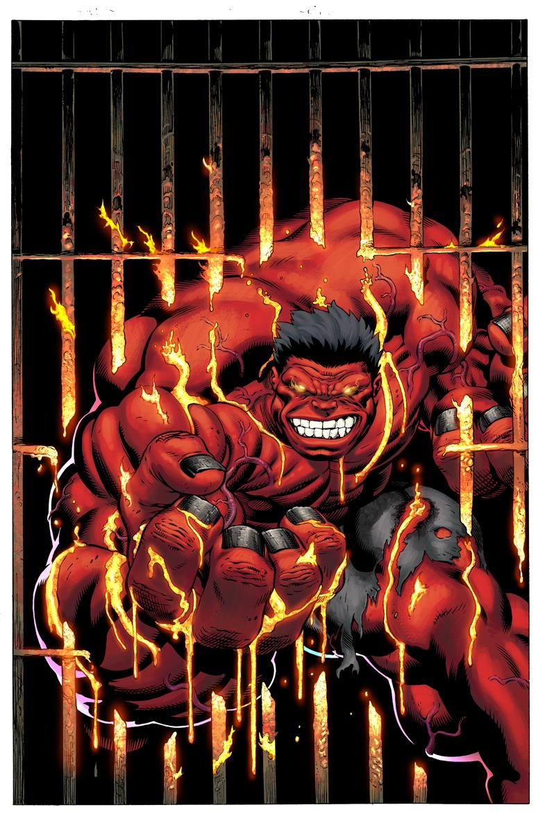 An image of Red Hulk with fire