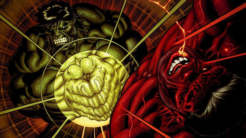 An image of Red Hulk fighting Hulk