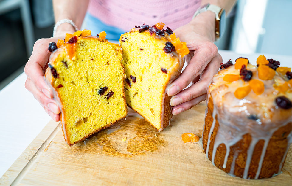 Soft & Fluffy Kulich / Panettone, Easter Bread cut in half