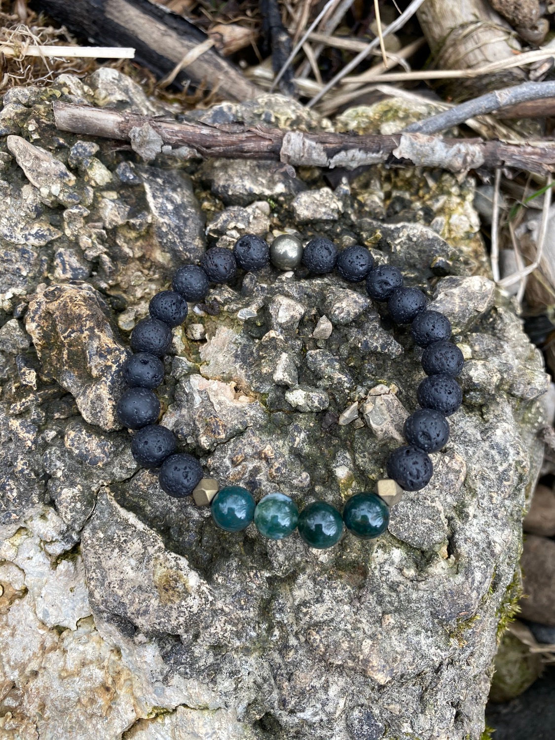  Lava | Moss Agate | Pyrite | Hematite Bracelet