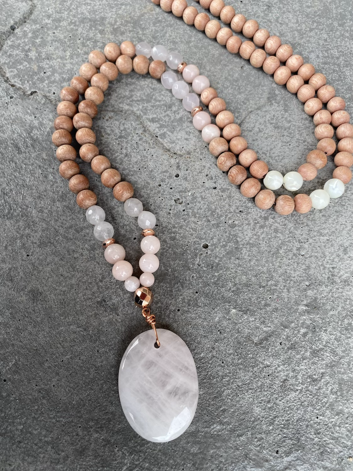  Rose Quartz Worry Stone Rosewood Mala