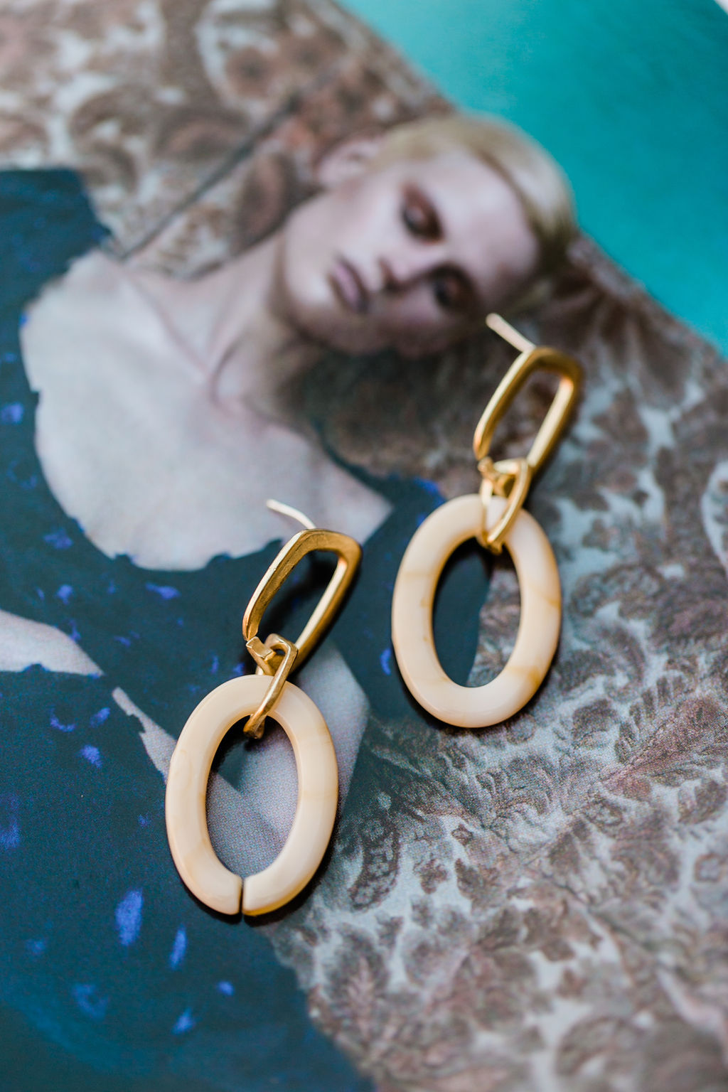 Gold & Beige Resin Earrings