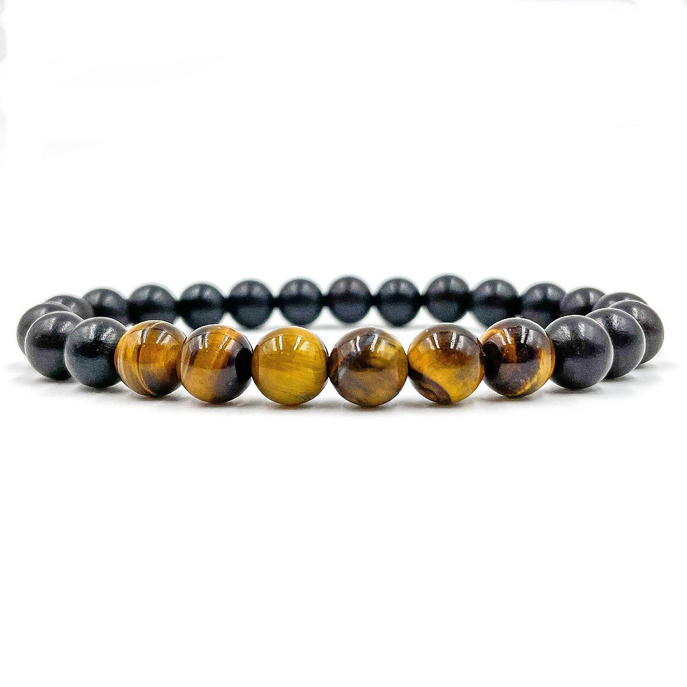 Thumbnail: Tiger Eye & Ebony Blackwood Mala Beaded Bracelet