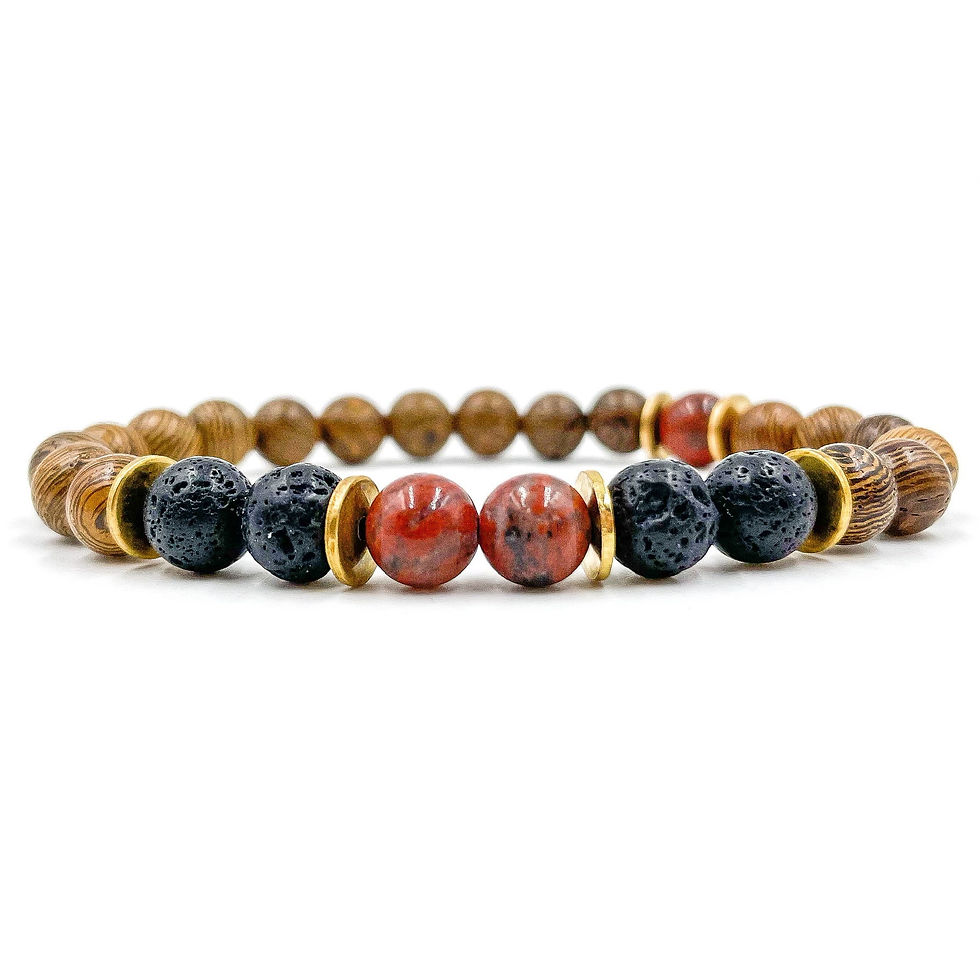 Thumbnail: Central Premium - Red Jasper, Lava Rock, & Zebrawood Mala Beaded Bracelet