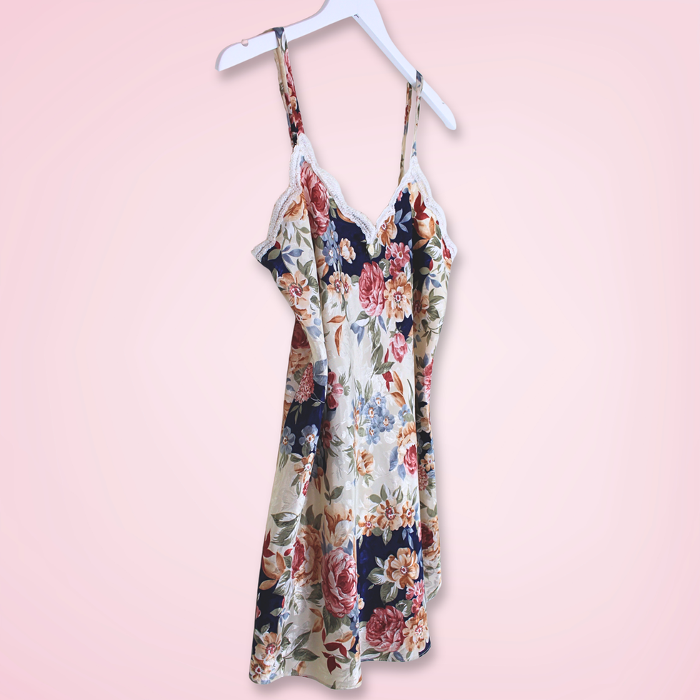 Left front view of vintage L.A. Intimates floral slip dress