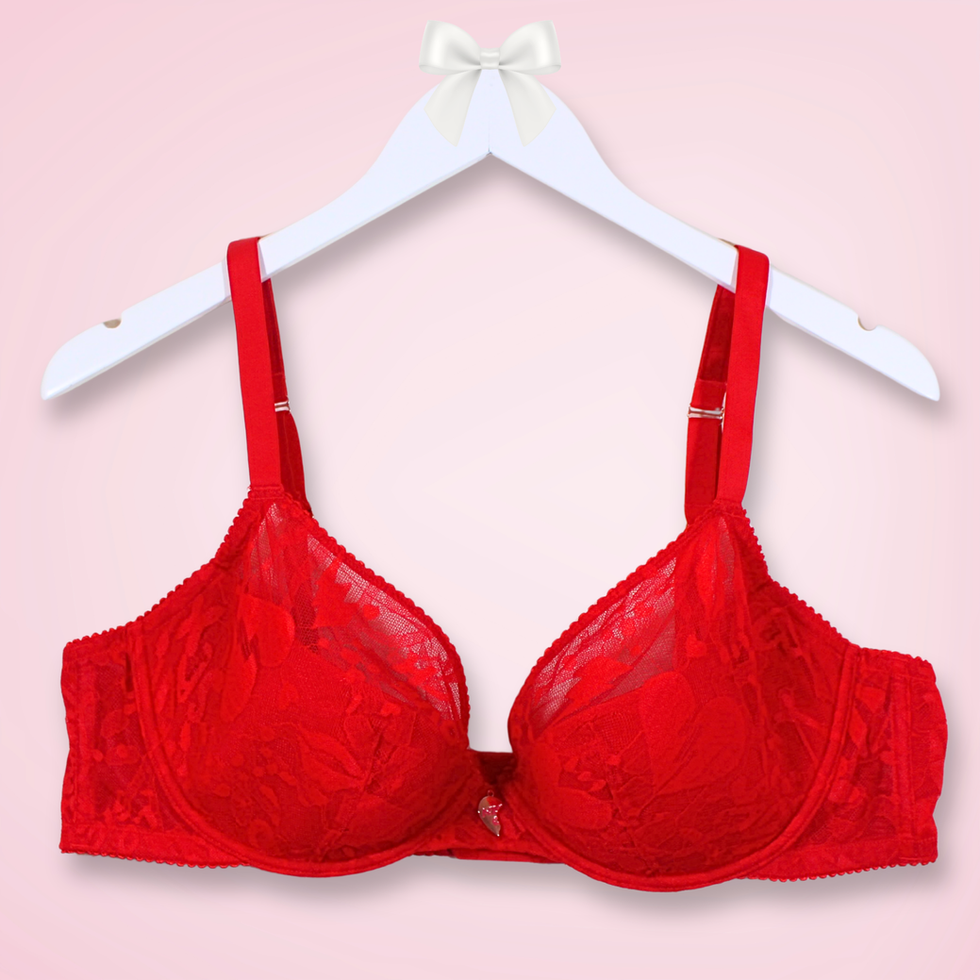 Savage X Fenty Lovestruck Lace Half-Cup Bra in Goji Berry Red front view size 42D