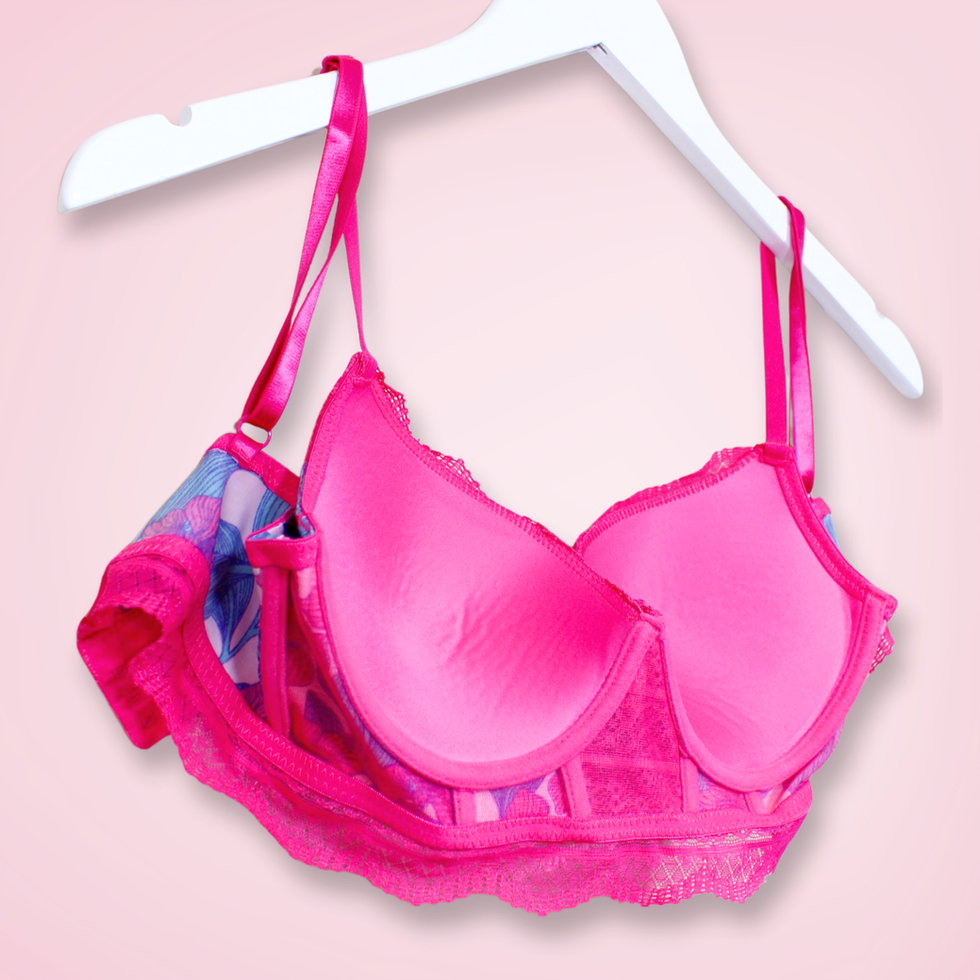 Left back view with clasp undone, featuring inner details and pink lining