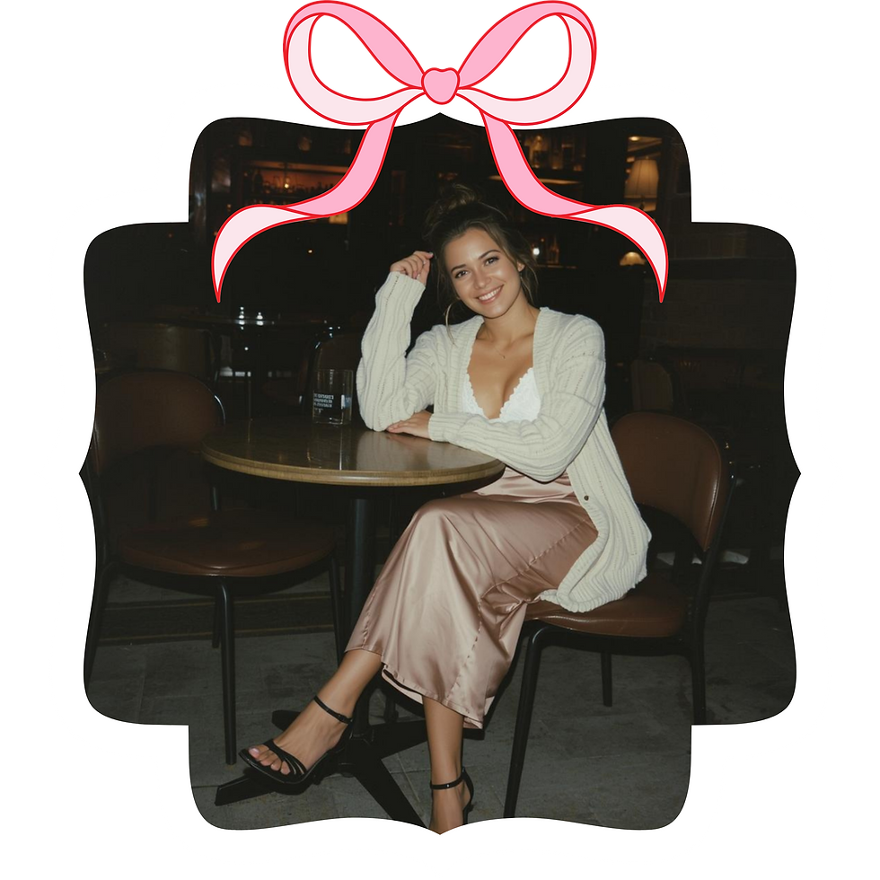 Lingerie inspired Valentine's Day outfit featuring a lace bralette layered under a crochet knit top with satin midi skirt and soft romantic styling.