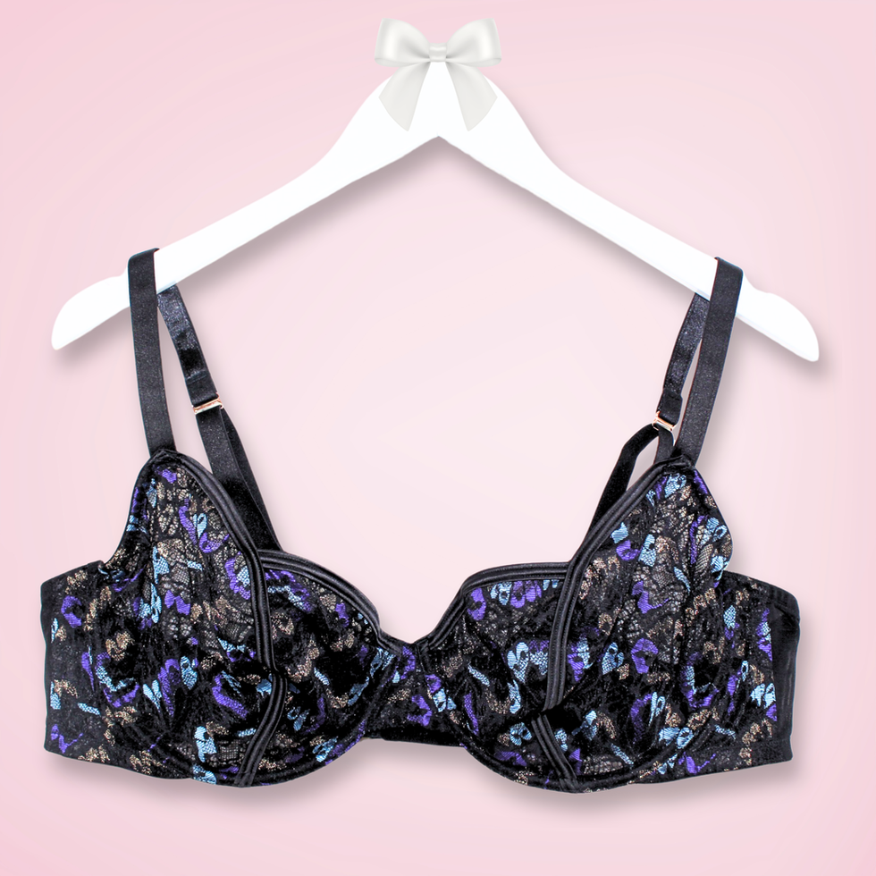 Savage X Fenty Butterfly Wings Unlined Lace Tulip Cup Bra in Wave Rider Blue front view size 42D