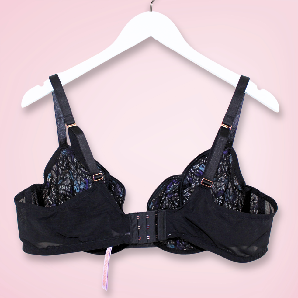 Back view of Savage X Fenty lace bra with power-mesh back wing and adjustable straps