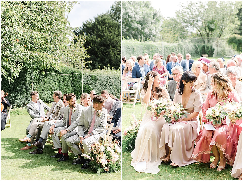 Find lots of luxury wedding inspiration in this dreamy bohemian summer wedding from a Pennard House Wedding Photographer with bridesmaids in mismatched pink silk dresses