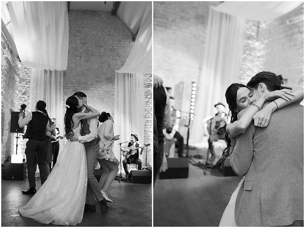 Bride and groom dance at Lapstone Barn Cotswolds wedding venue