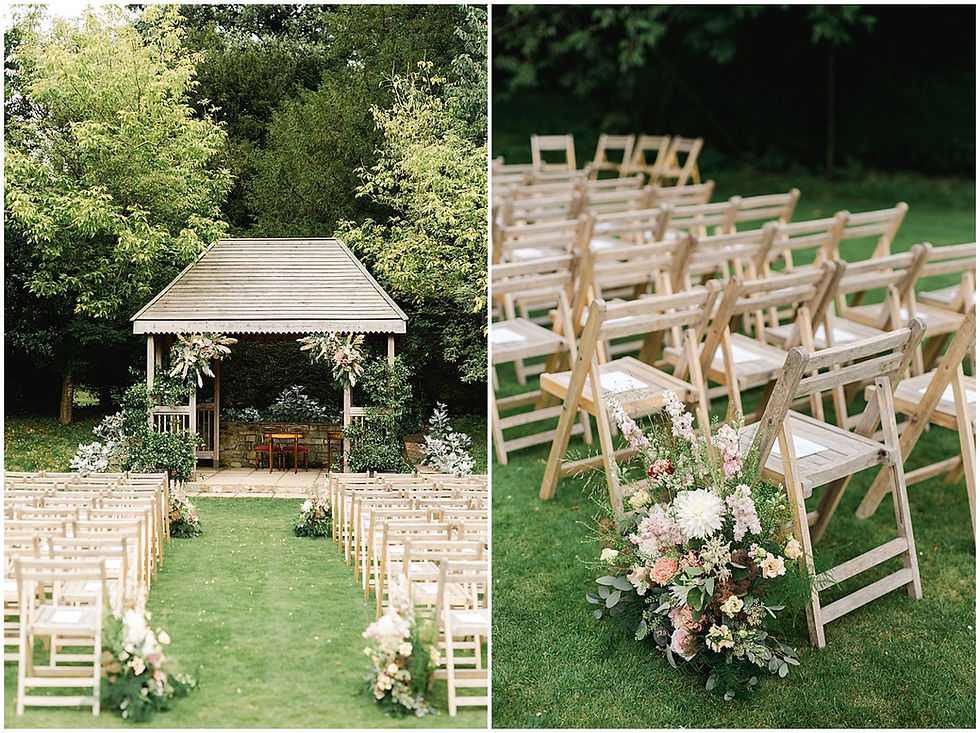 Find lots of luxury wedding inspiration in this dreamy bohemian summer wedding from a Pennard House Wedding Photographer with a stunning floral outdoor ceremony