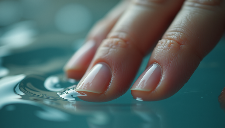 Close-up view of wrinkled fingertips submerged in water