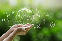 Sustainable development goal (SDGs) concept. Hands holding Global communication network wi