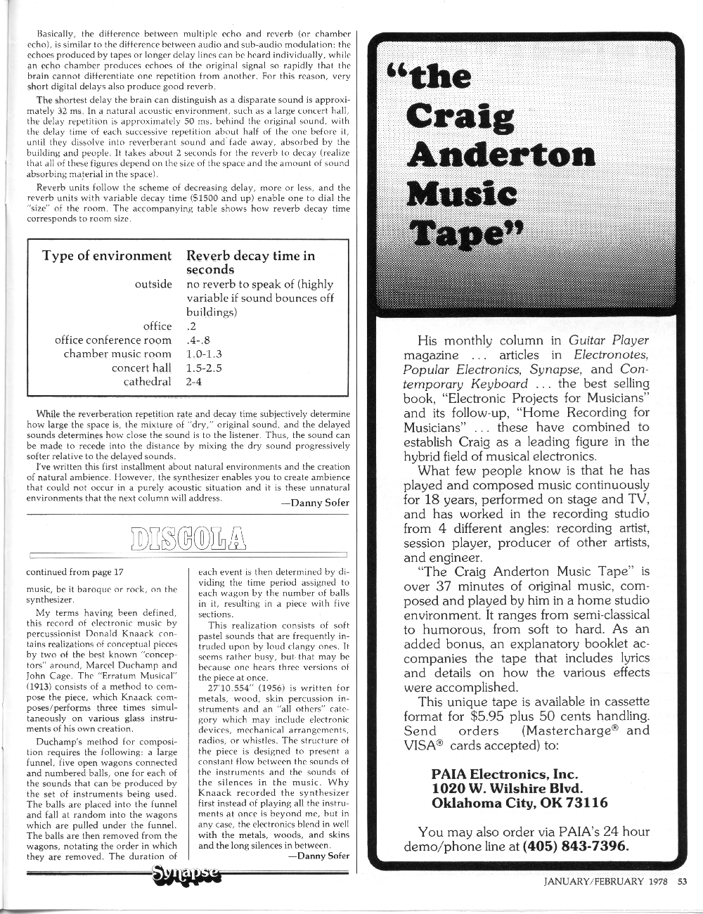 Synapse Magazine ad for The Craig Anterton Music Tape.