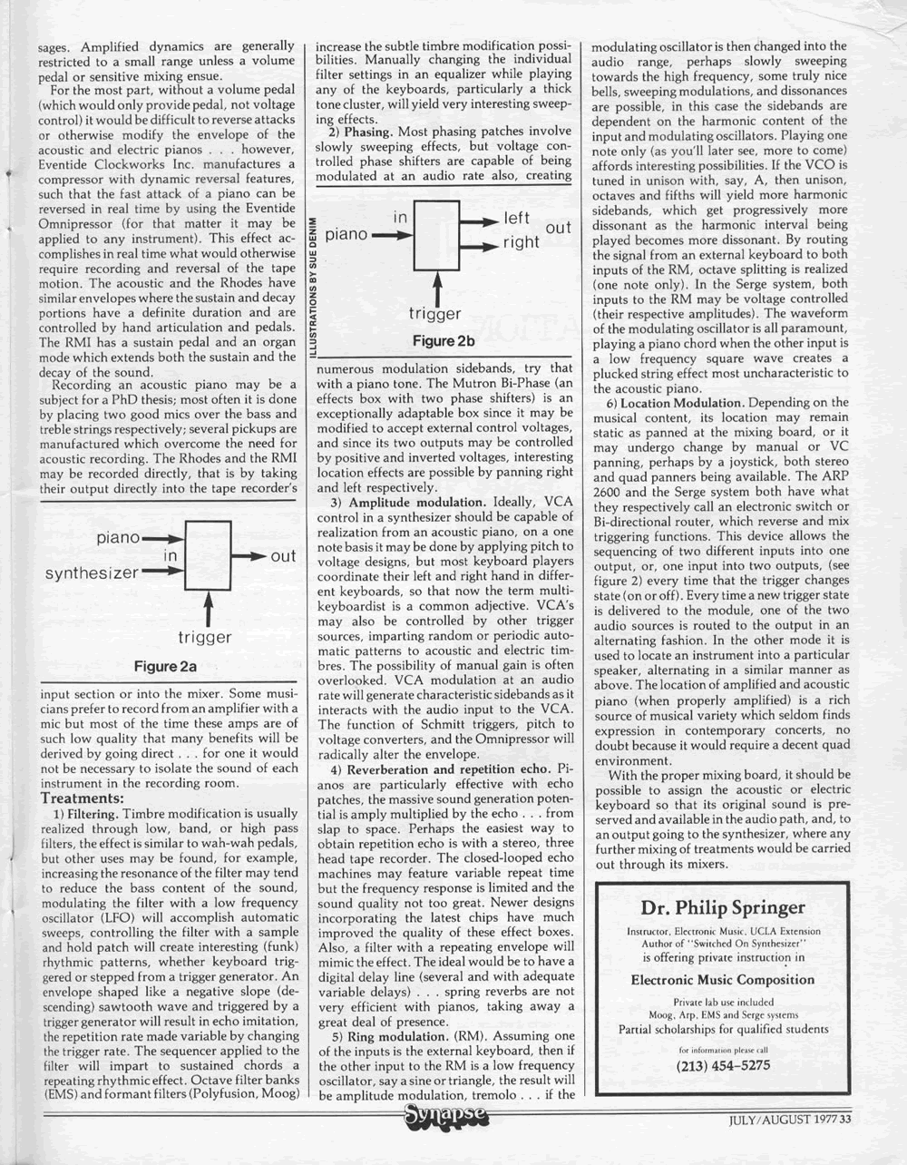A Dr Philip Springer advertisement in the July/August issue of Synapse: The Electronic Music Magazine.