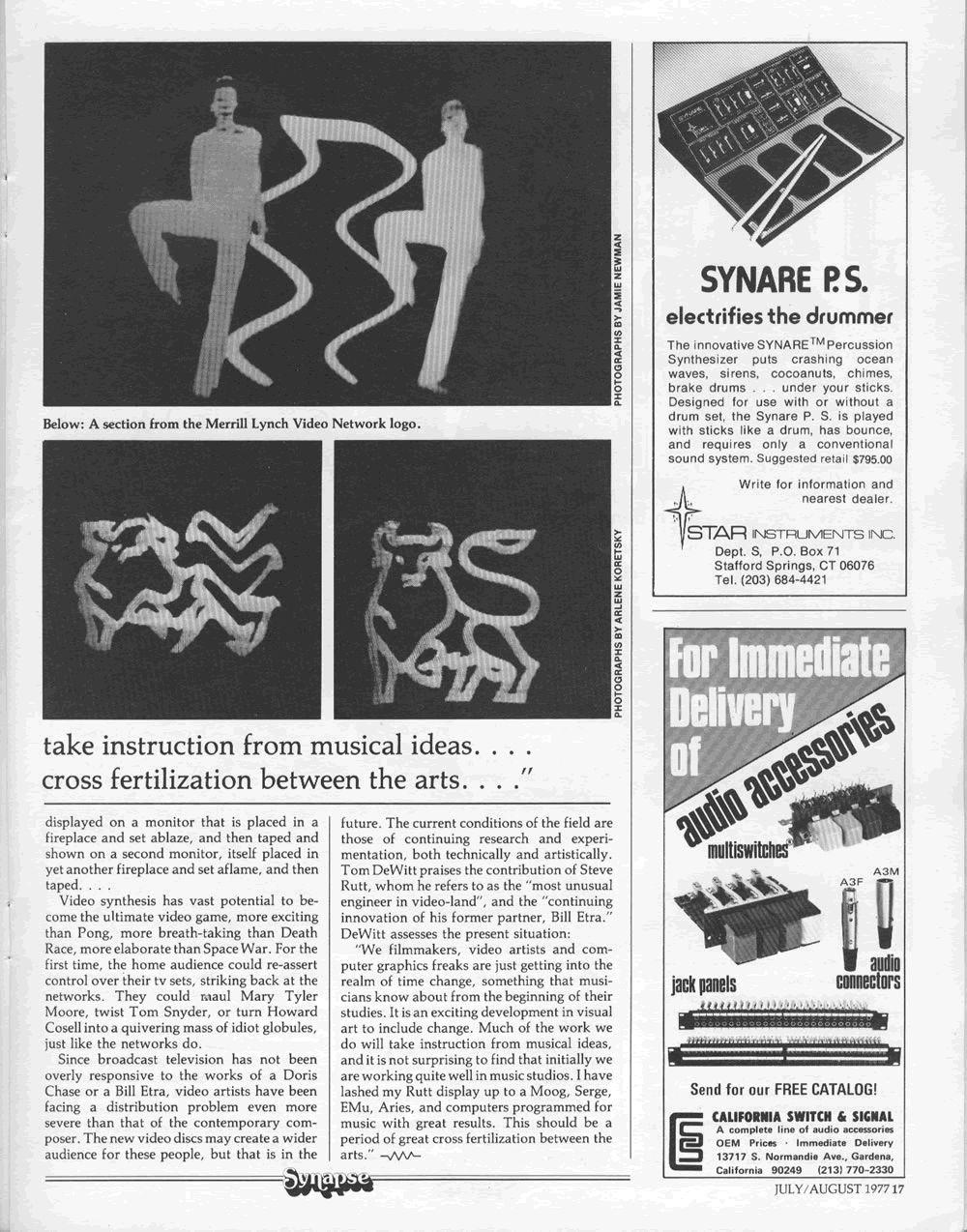 Discussion of the Rutt-Etra video synthesizer in Synapse Magazine.