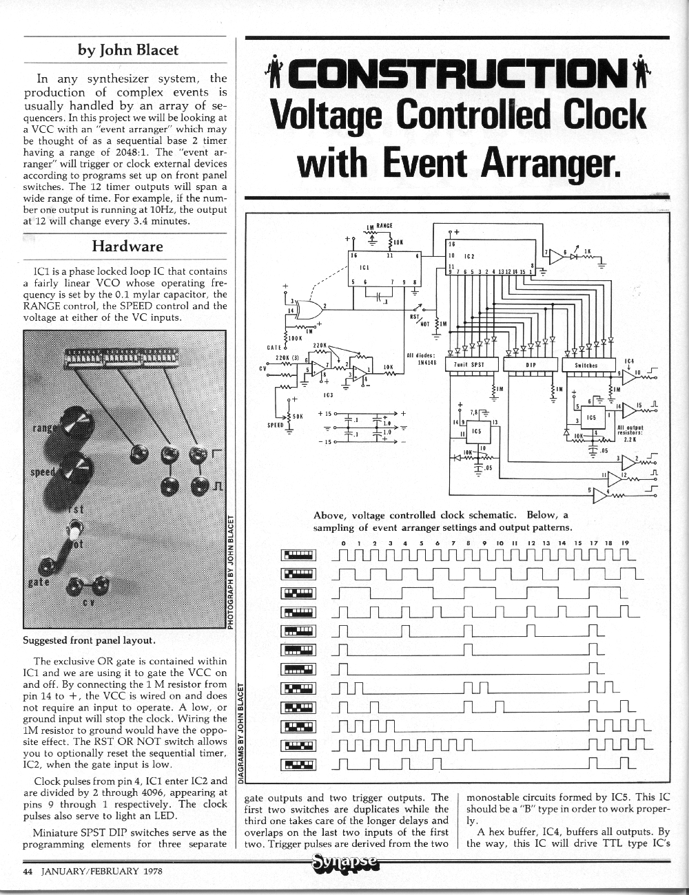 Synthesizer DIY: Construction - Voltage Controlled Clock with Event Arranger
