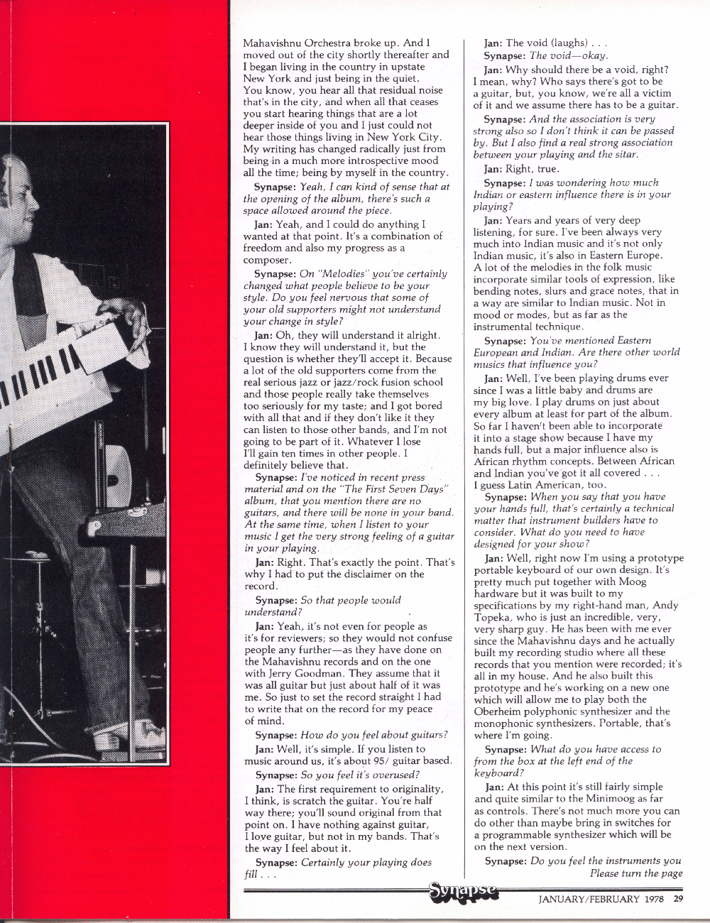 Jan Hammer interview in Synapse: International Electronc Music