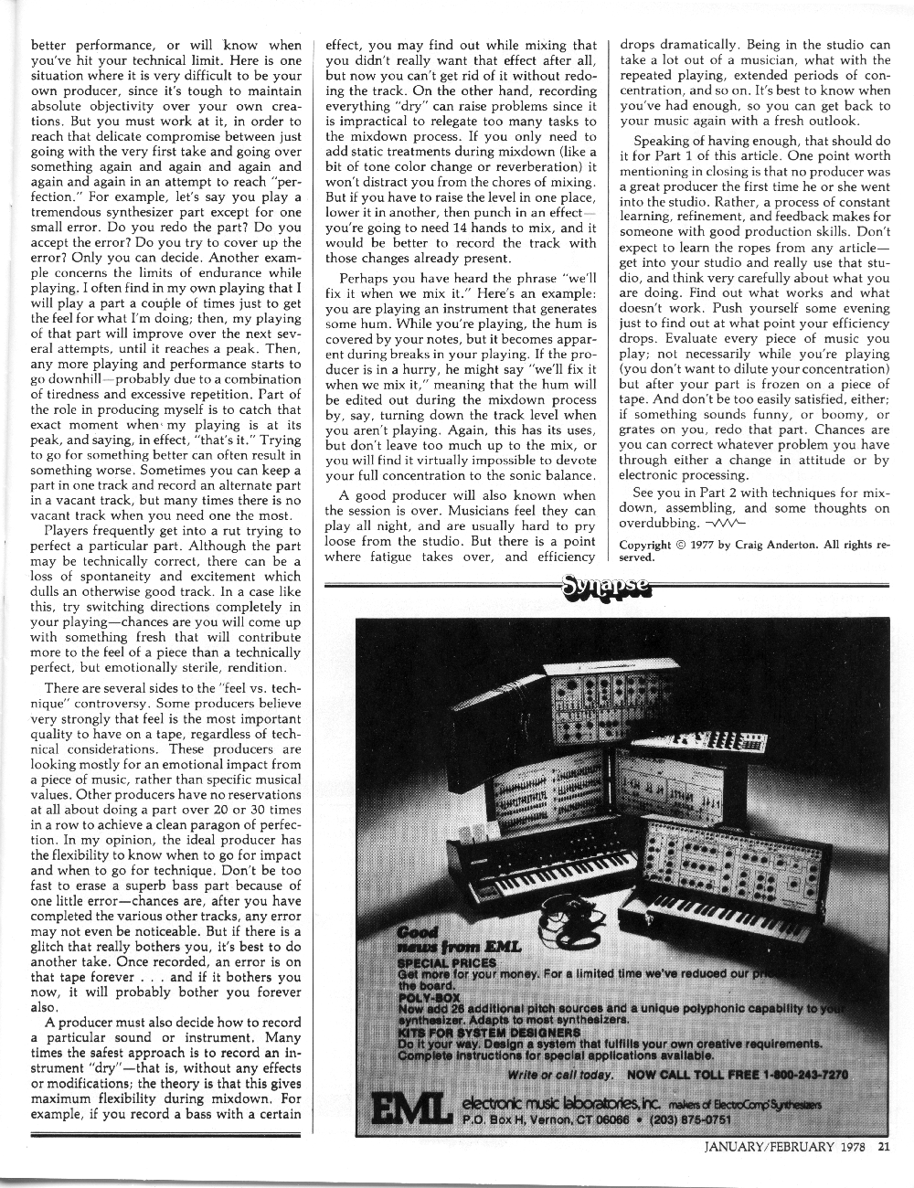 Advertisement: EML - Electronic Music Laboratories, Inc.