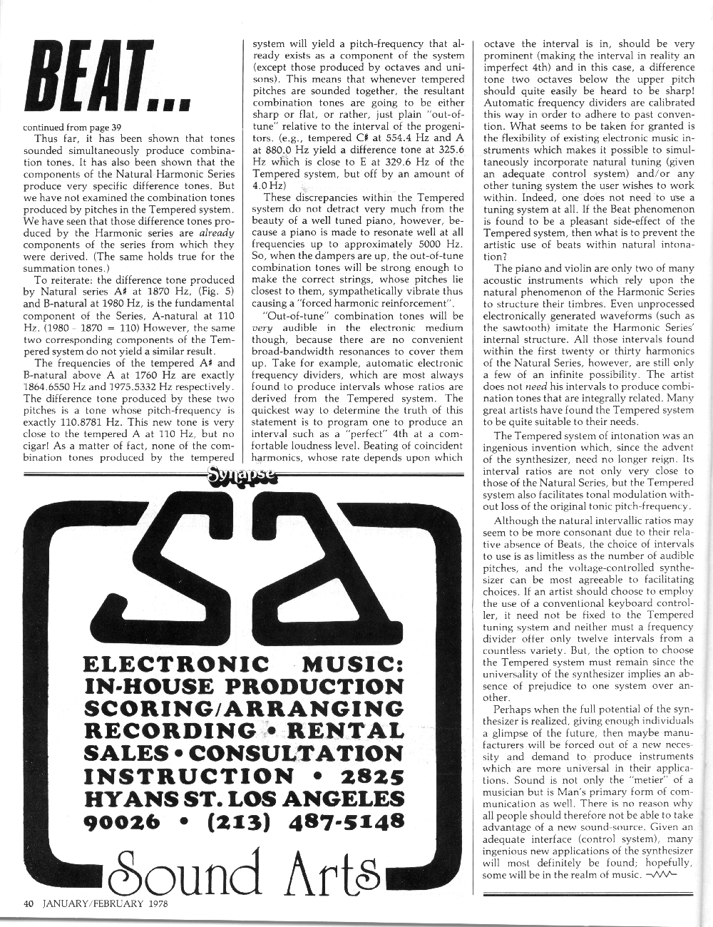 Synapse Magazine Advertisement: Sound Arts