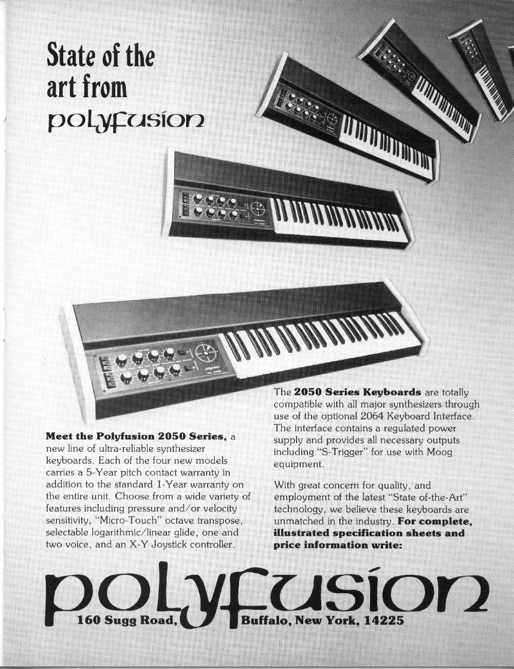 Polyfusion 2050 Series Synthesizer Keyboards ad in Synapse Magazine.