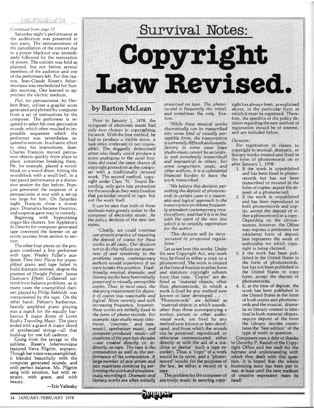 Article: Copyright Law Revised. Synapse Magazine.