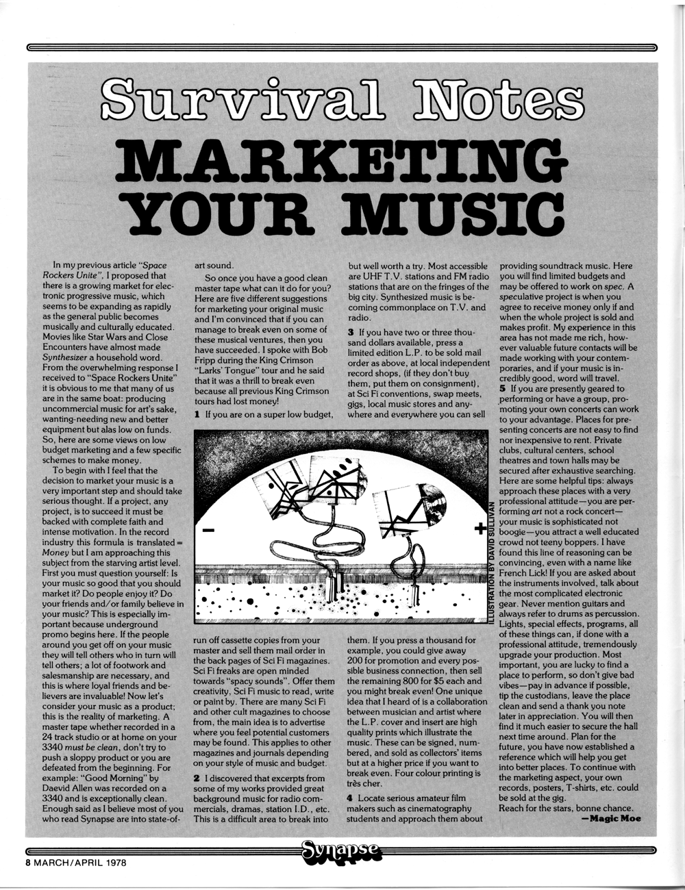 Article - Survival Notes - Marketing Your Music in Synapse Magazine - International Electronic Music