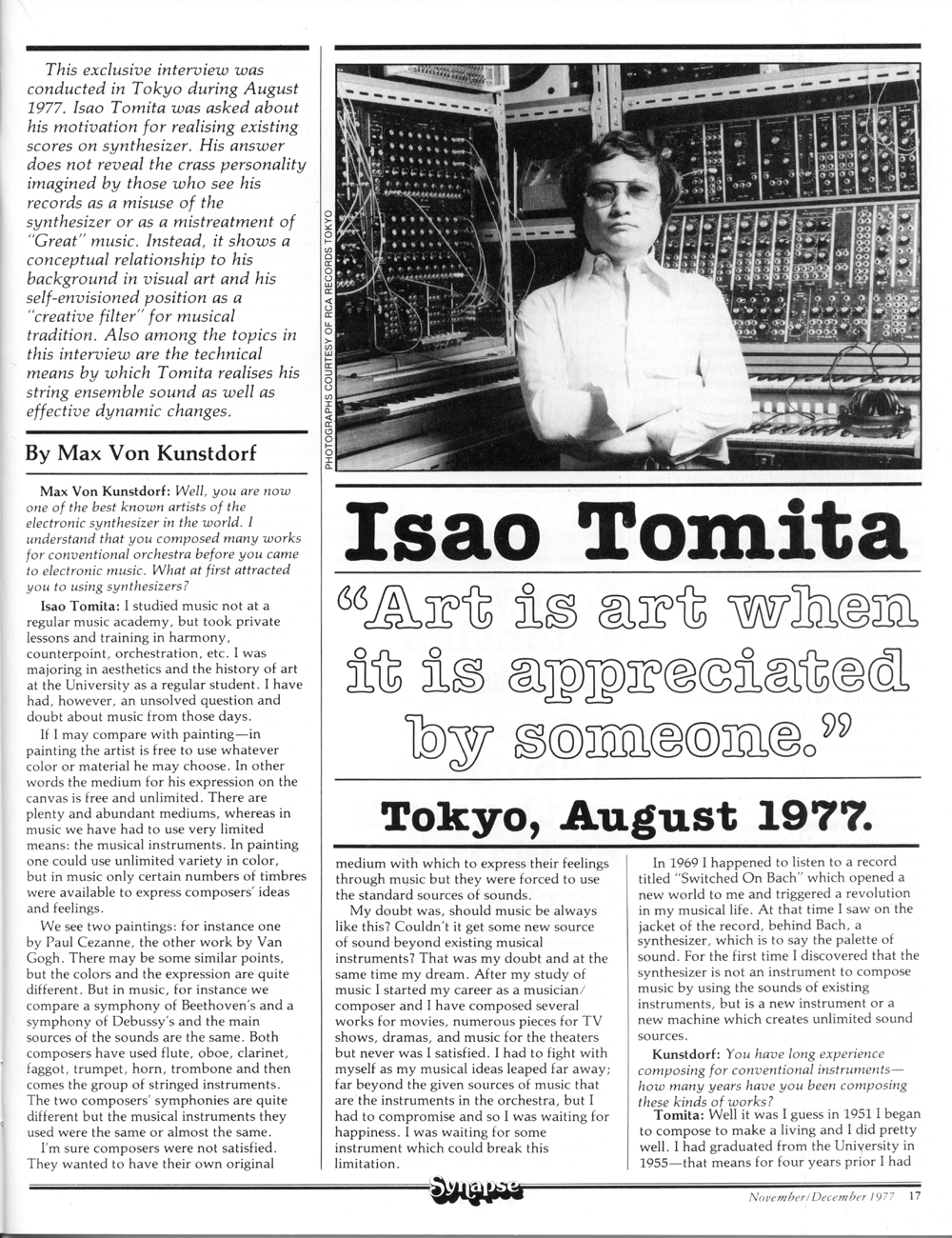 Synapse Magazine Interview with Isao Tomita