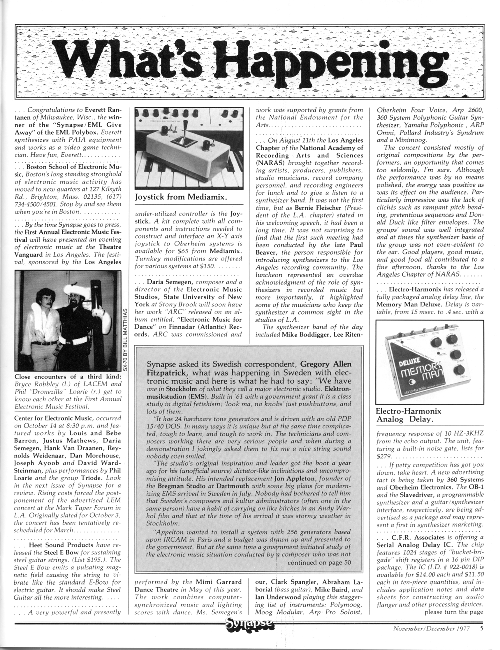 What's Happening: Synthesizer News from 1977.