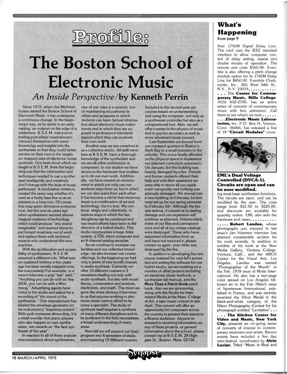 Profile: The Boston School of Electronic Music in Synapse - International Electronic Music.